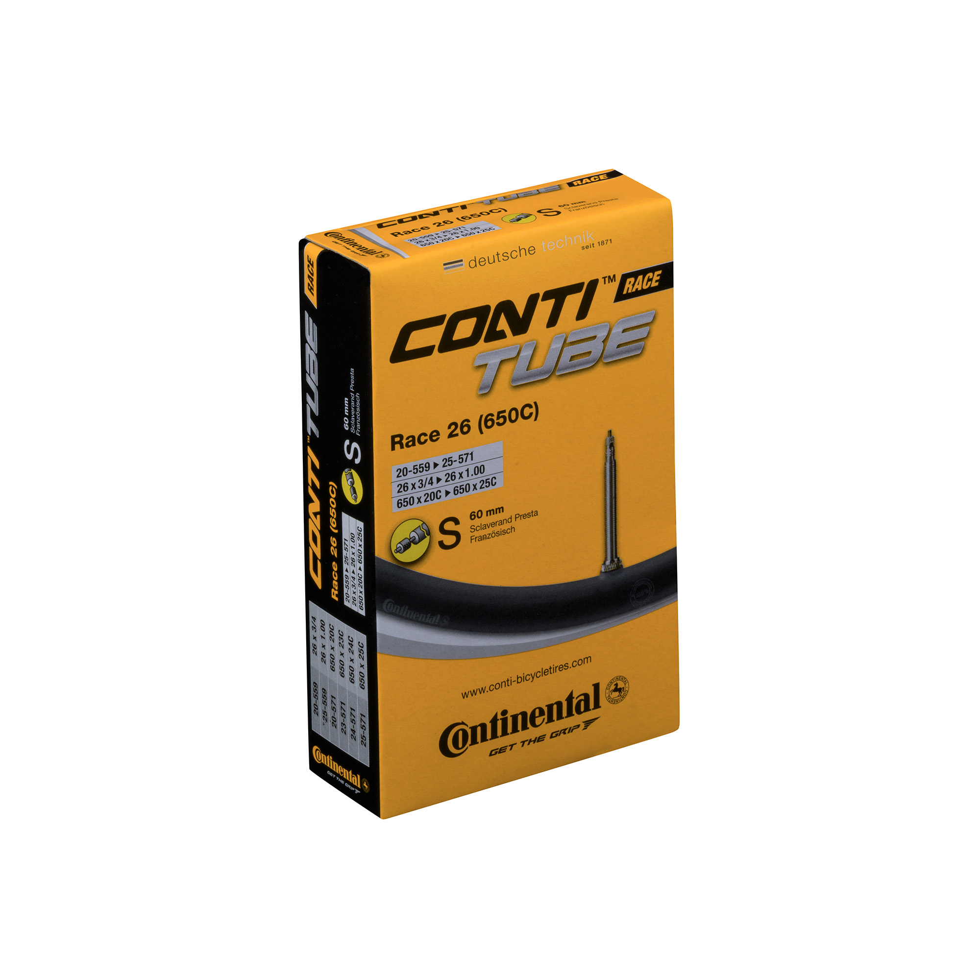 Continental Race Tube - Presta 60mm Valve: 26X1.00 - 650X20- 25 BLACK 26x1.00 - 650x20-25