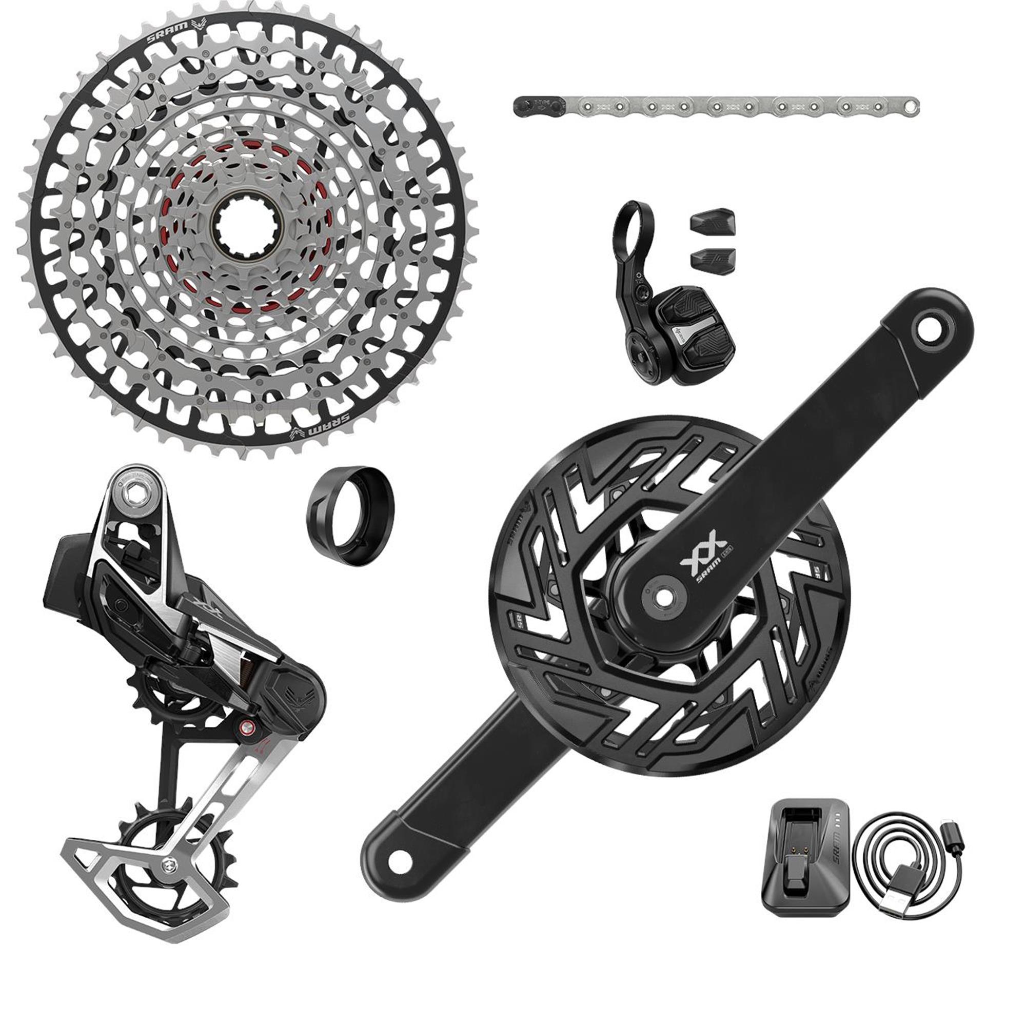 SRAM XX T-Type Eagle E-MTB Bosch Transmission AXS Groupset (RD w/Battery/Charger/Cord, EC POD Ult, FC XX Bosch ISIS 165 w/cap, CR T-Type 36T,Clip-on Guard, CN 126l, CS XS-1297 10-52t) 2023: 10-52T
